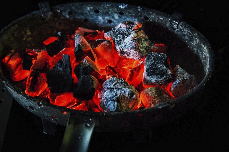 Burning charcoal. Original public domain image from Wikimedia Commons